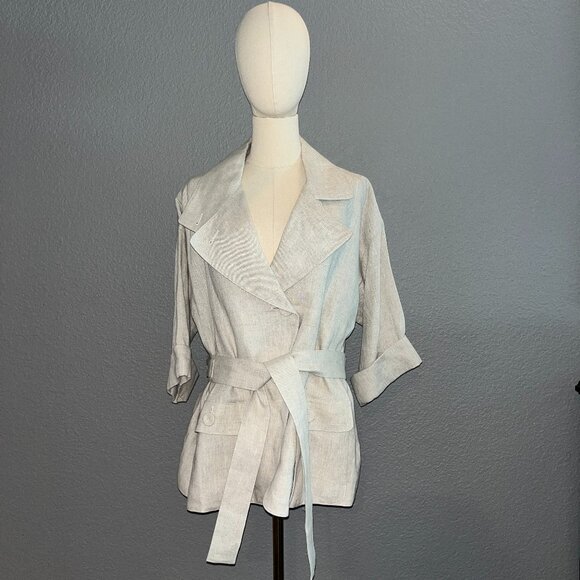 TALBOTS PURE IRISH 100% LINEN BELTED TRENCH JACKET in OATMEAL  NWOT  Women's 12W - Picture 1 of 14